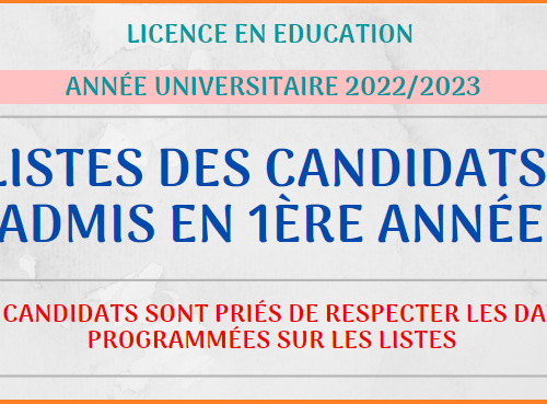 Listes des candidats Admis en 1ère Année